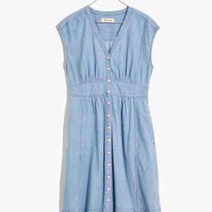 Madewell Denim Cap-Sleeve Button-Front Dress in Sunwashed Indigo Size 12